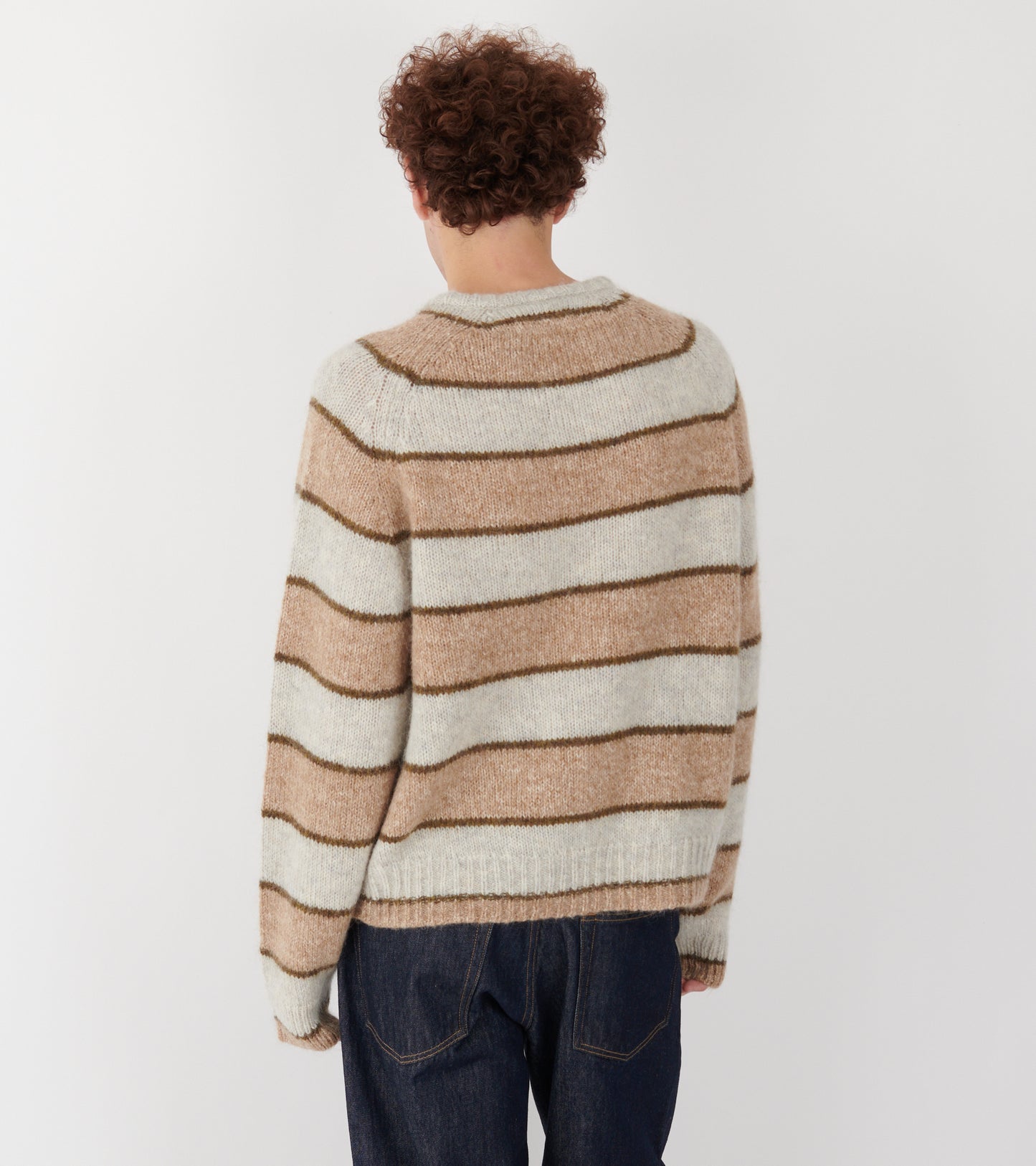 Raglan Knitted Sweater Beige Striped