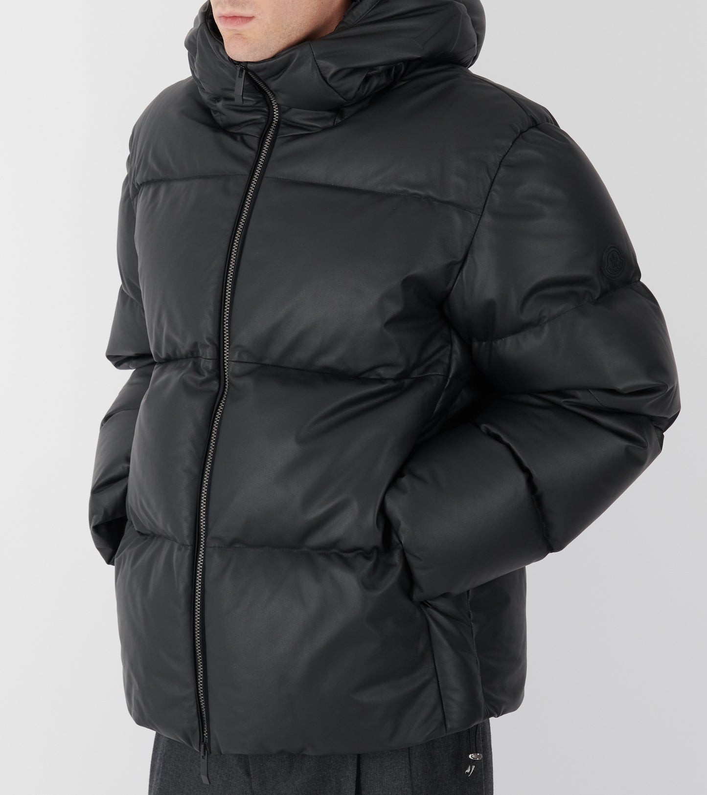 Mentone Hooded Nappa Leather Down Jacket Black