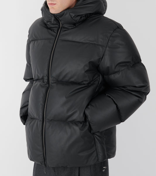 Mentone Hooded Nappa Leather Down Jacket Black
