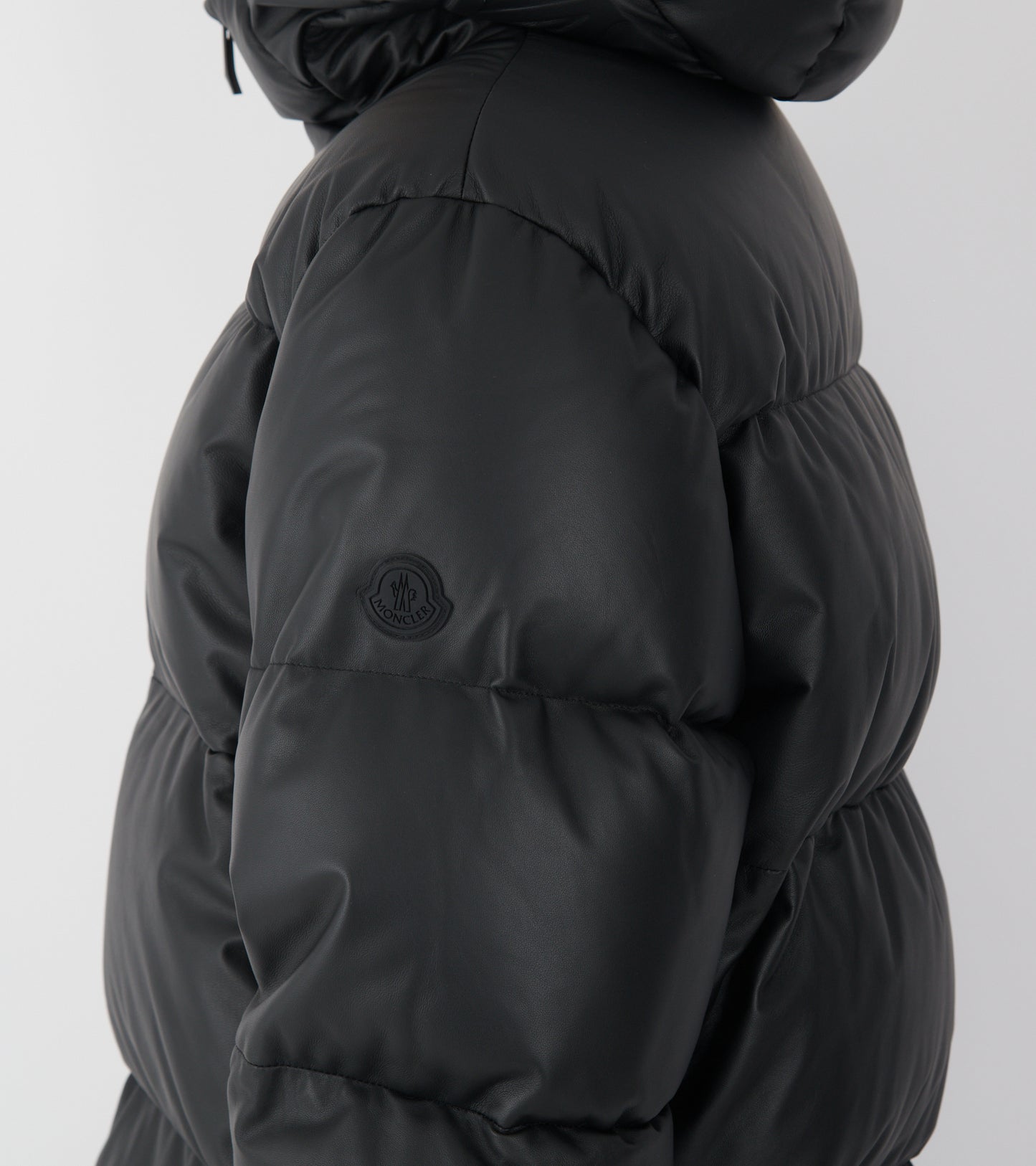 Mentone Hooded Nappa Leather Down Jacket Black
