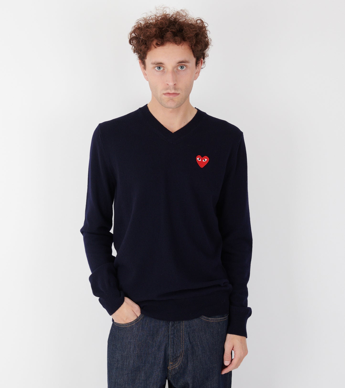 U Red Heart V-neck Sweater Navy