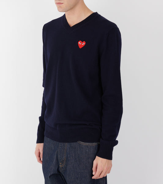 U Red Heart V-neck Sweater Navy