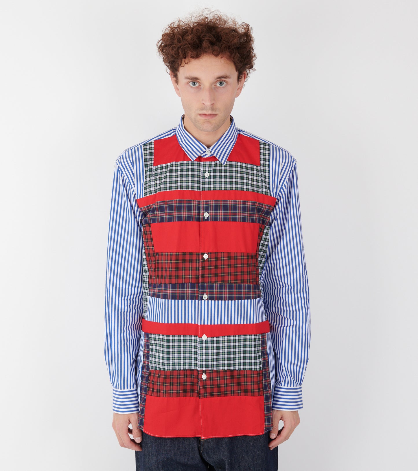 Checkered Patchwork Shirt Blue/Red/Green Mix