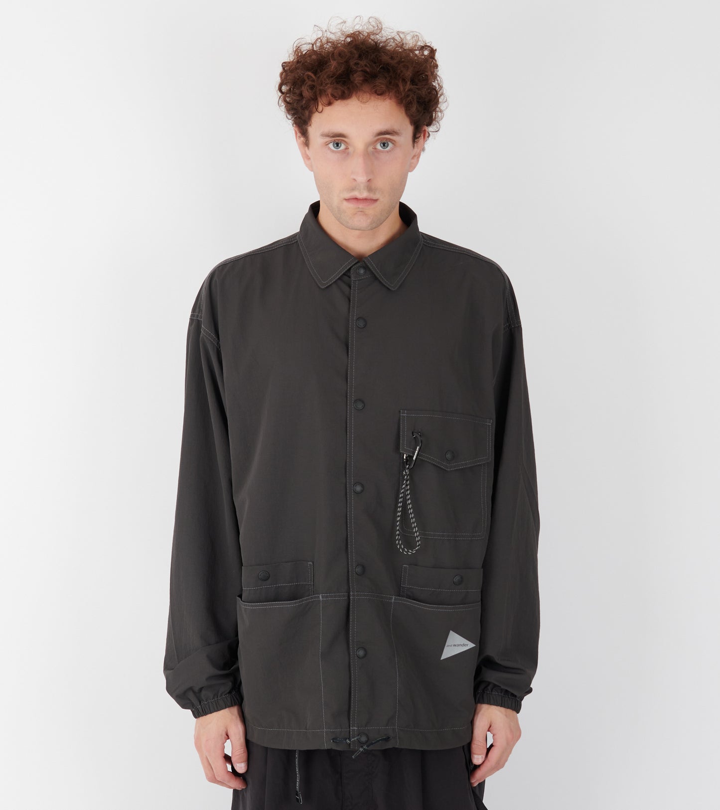 Crinkled Nylon Shirt Jacket Dark Grey