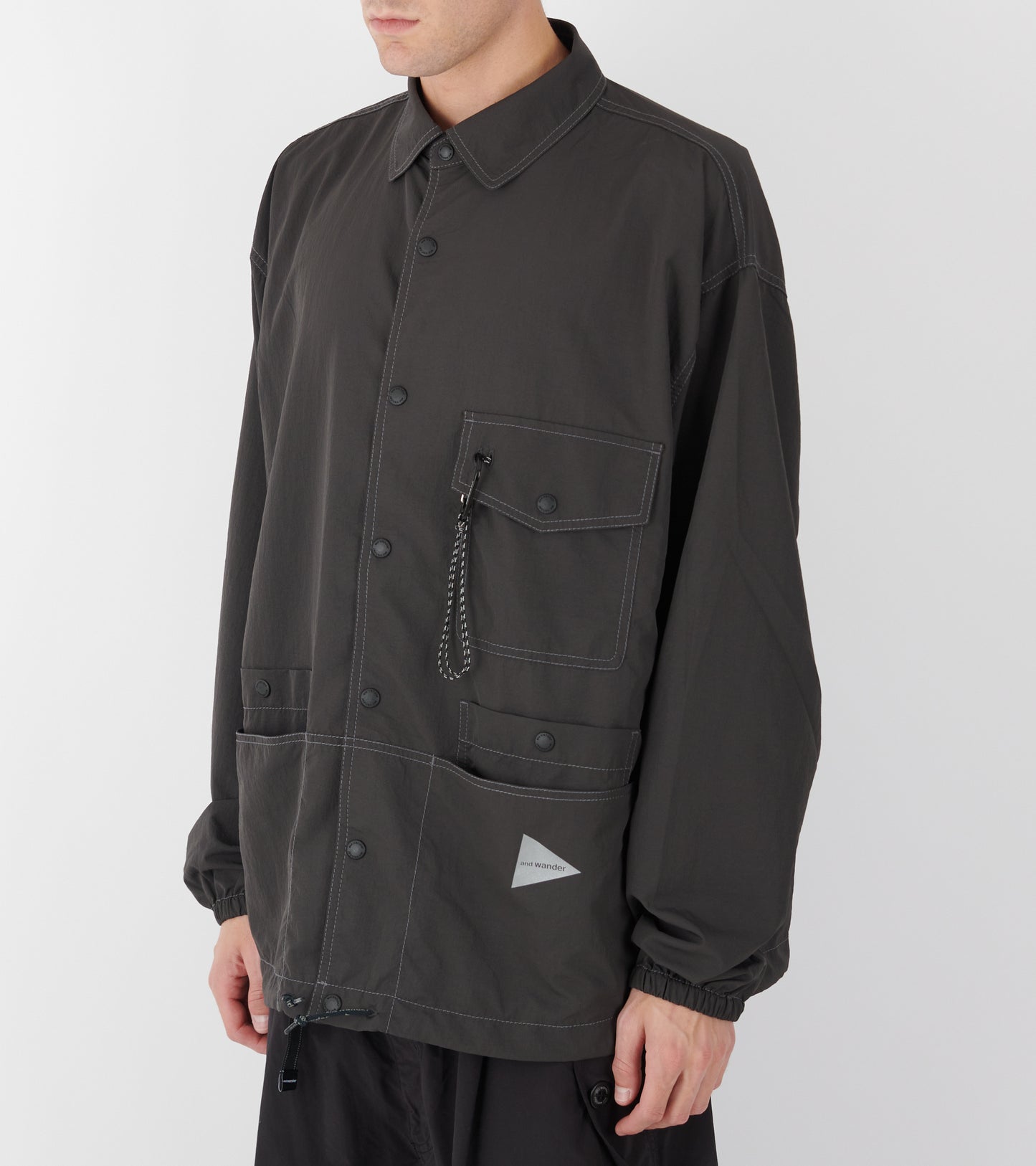 Crinkled Nylon Shirt Jacket Dark Grey