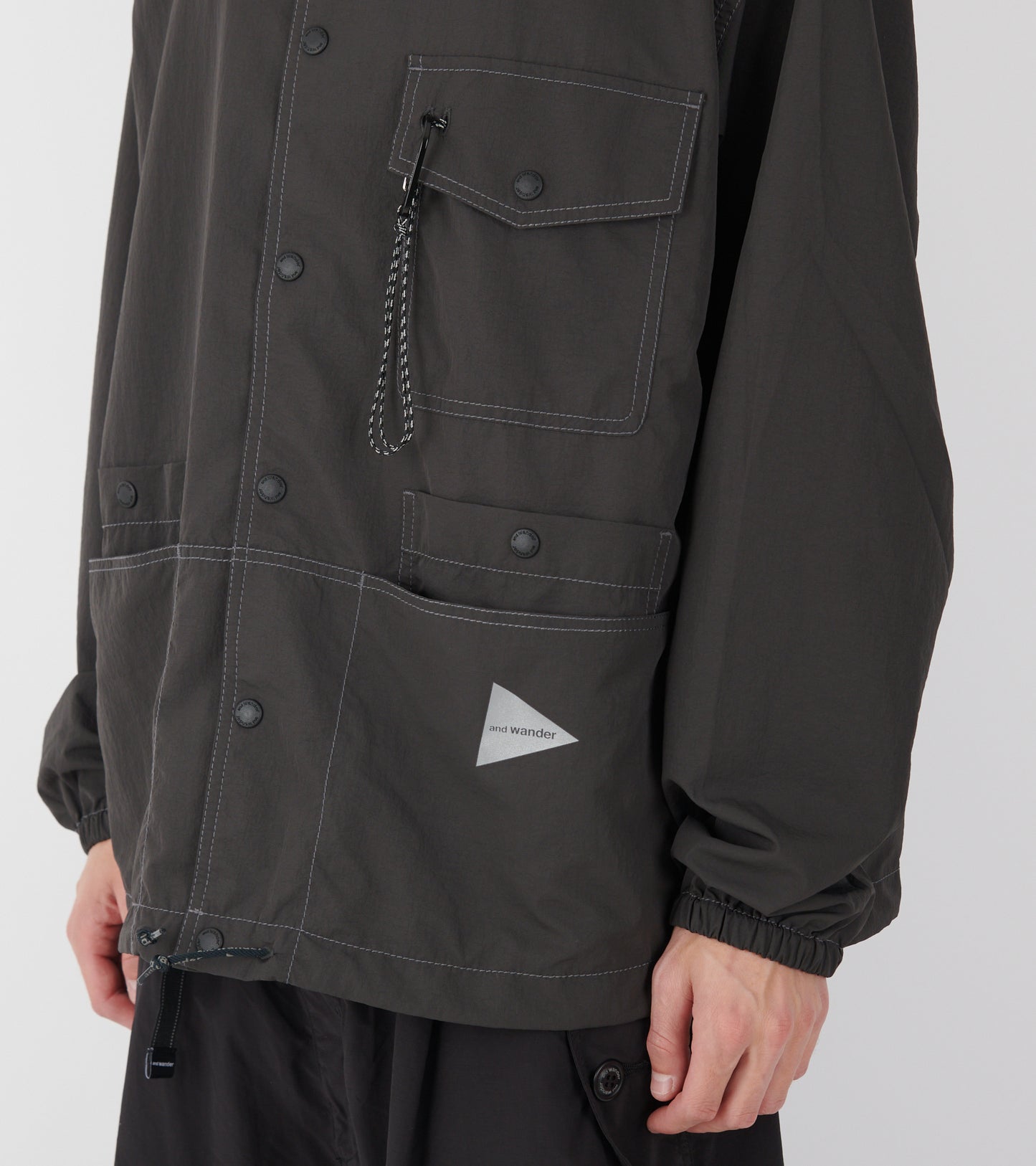 Crinkled Nylon Shirt Jacket Dark Grey