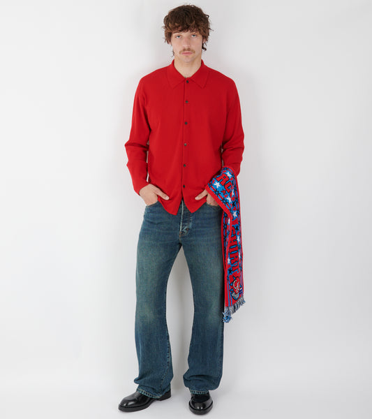 High Twist Wool Knit Shirt Cardigan Red