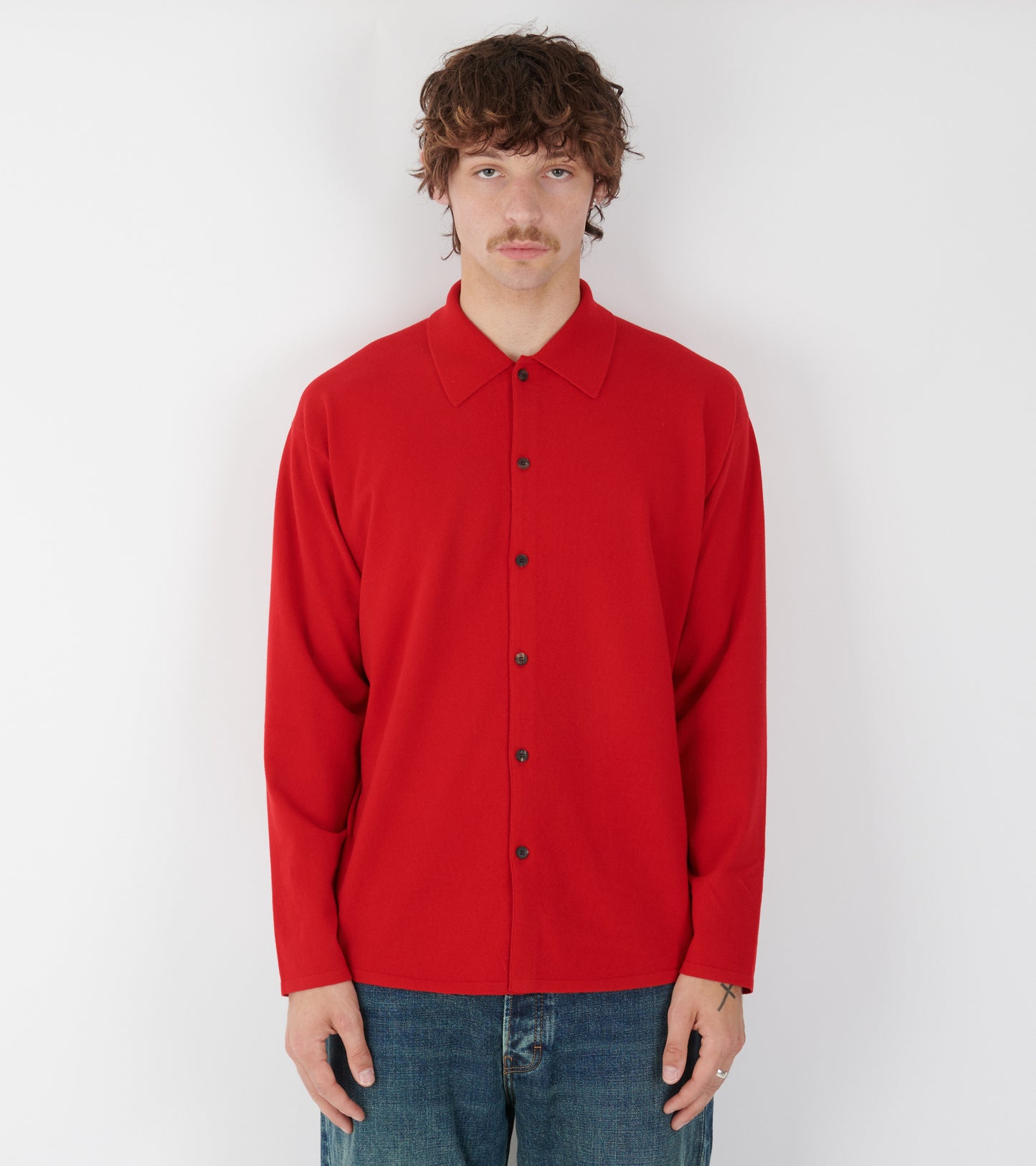 High Twist Wool Knit Shirt Cardigan Red