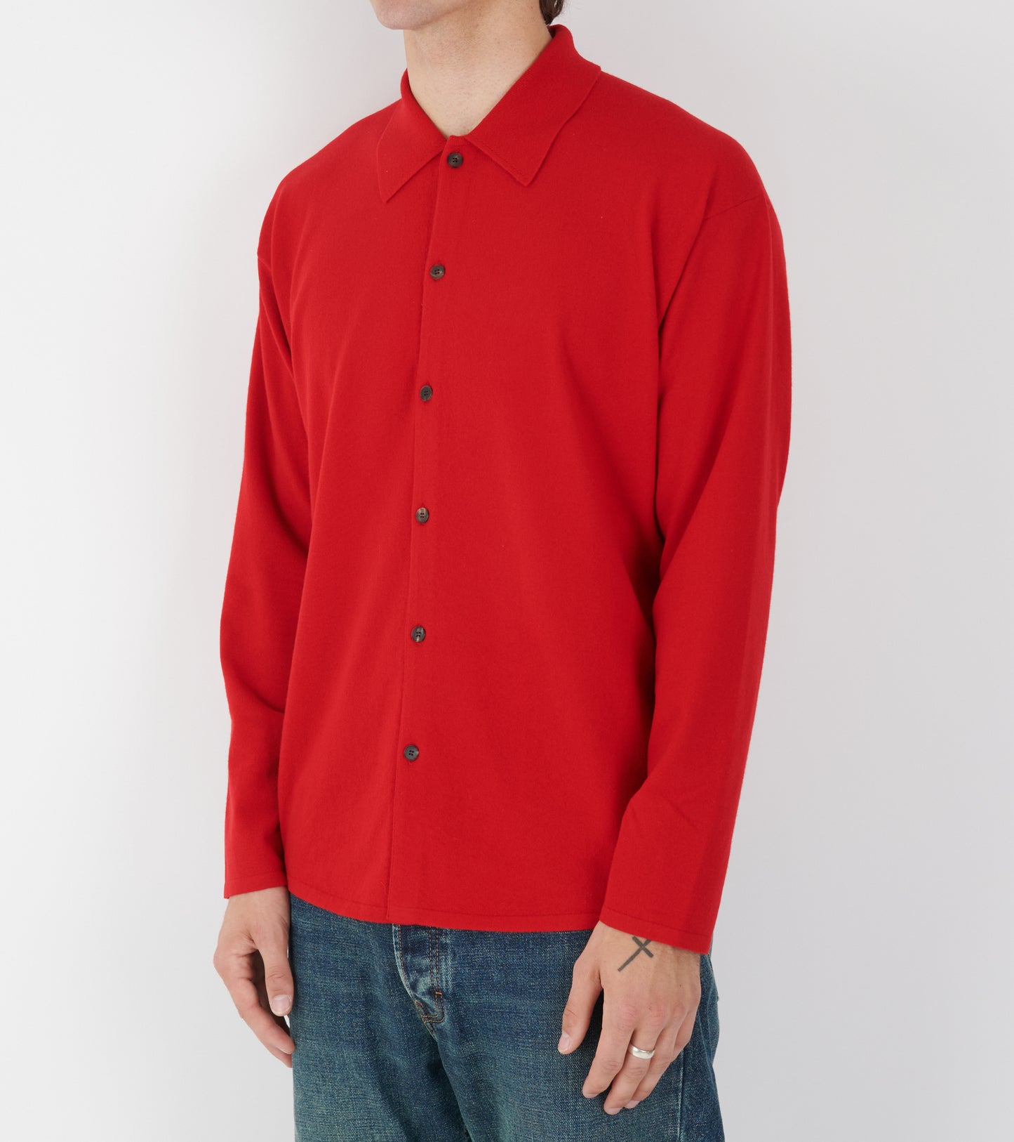 High Twist Wool Knit Shirt Cardigan Red