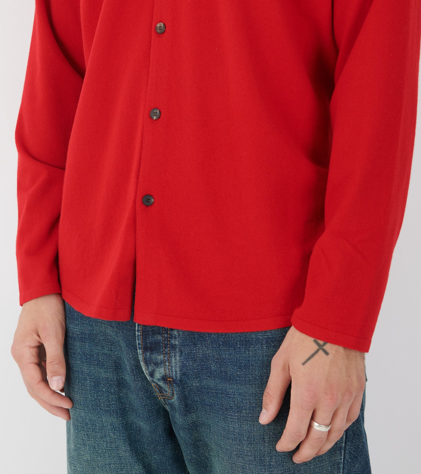 High Twist Wool Knit Shirt Cardigan Red