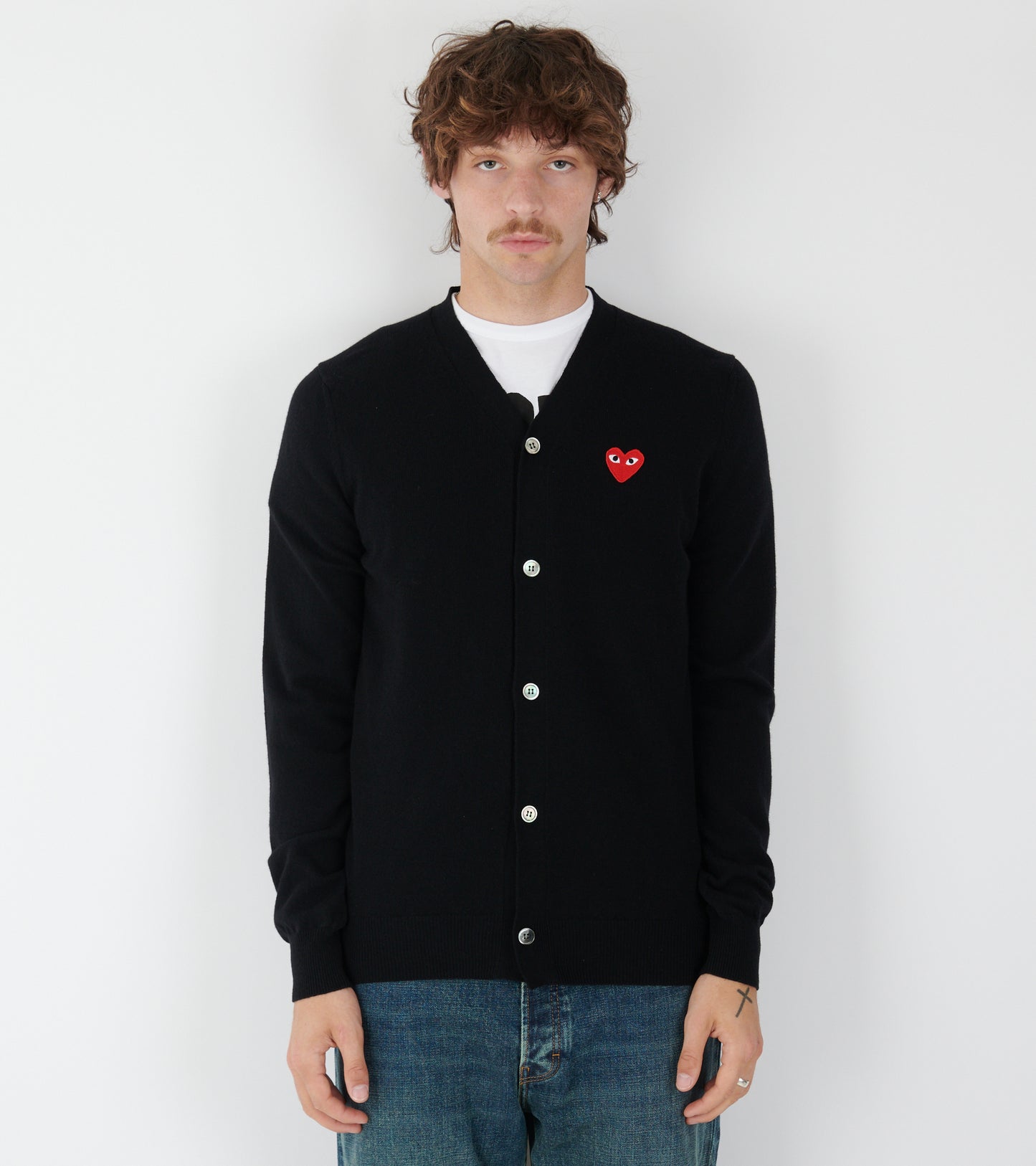 U Red Heart V-neck Cardigan Black