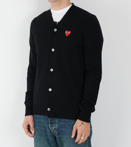 U Red Heart V-neck Cardigan Black