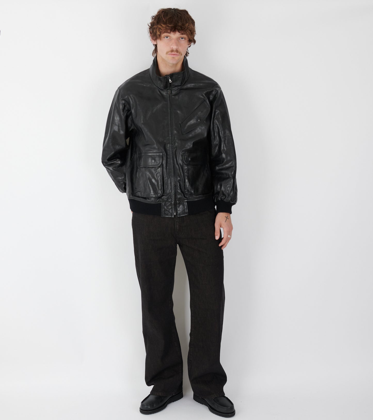 Lamb Leather Zip Blouson Black
