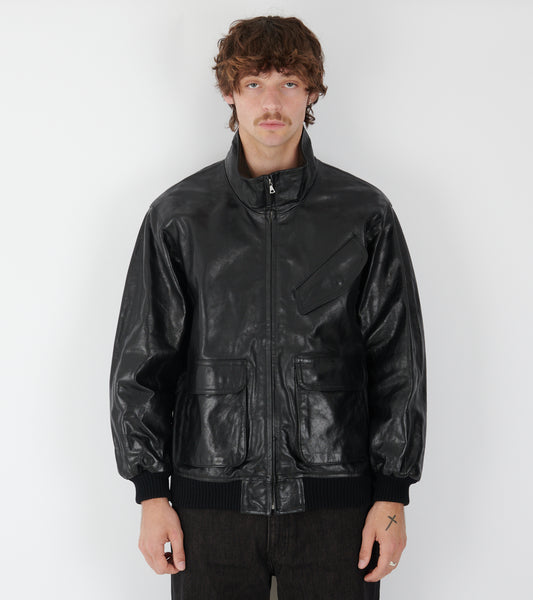 Lamb Leather Zip Blouson Black