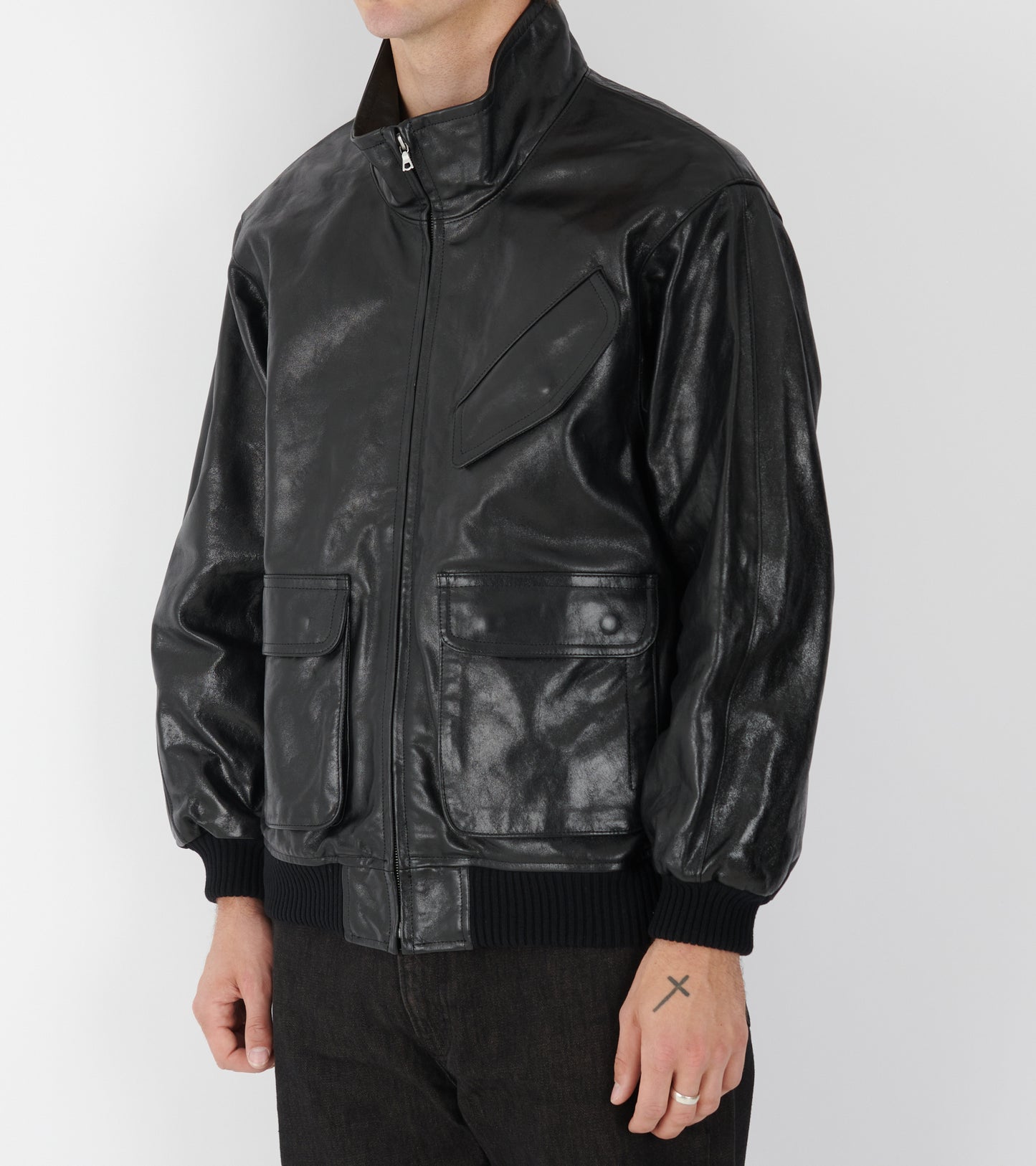 Lamb Leather Zip Blouson Black