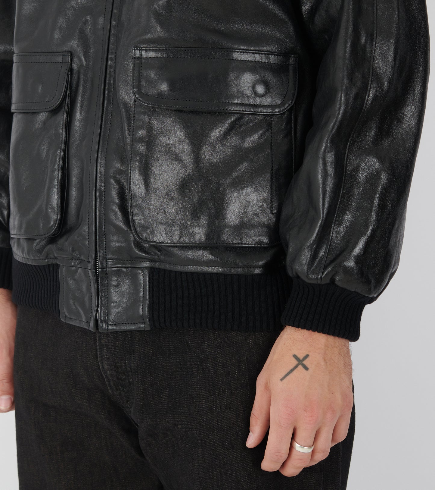 Lamb Leather Zip Blouson Black