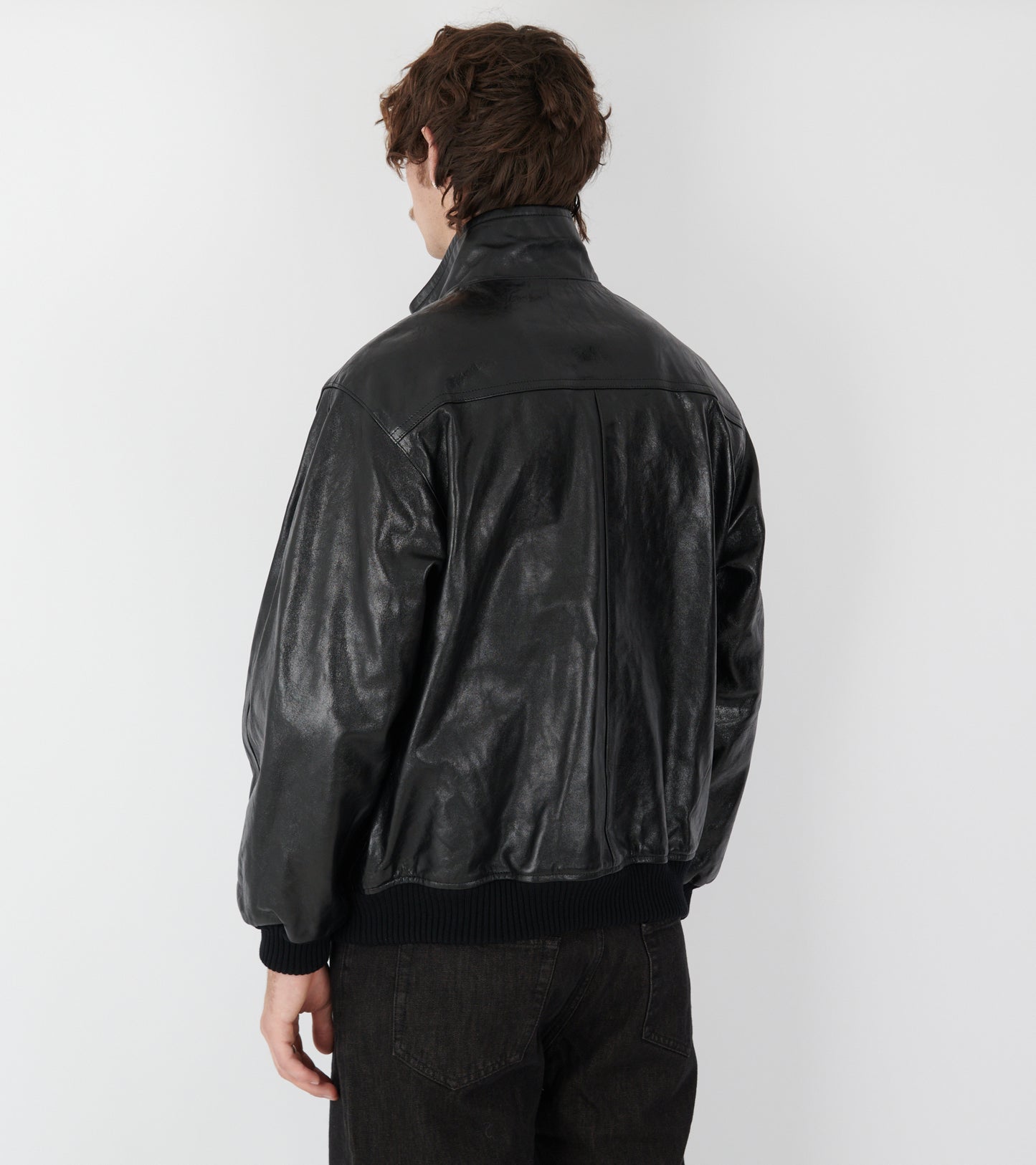 Lamb Leather Zip Blouson Black