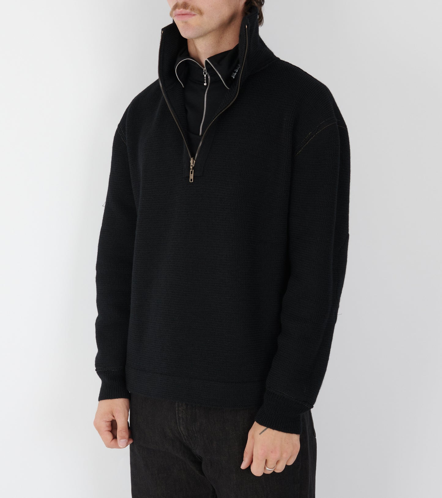 Chunky Wool Half-zip Black