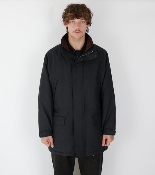Wool Fulling Flannel Padded Over Blouson Top Charcoal