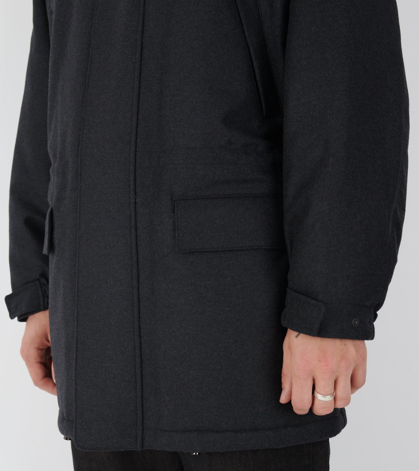 Wool Fulling Flannel Padded Over Blouson Top Charcoal