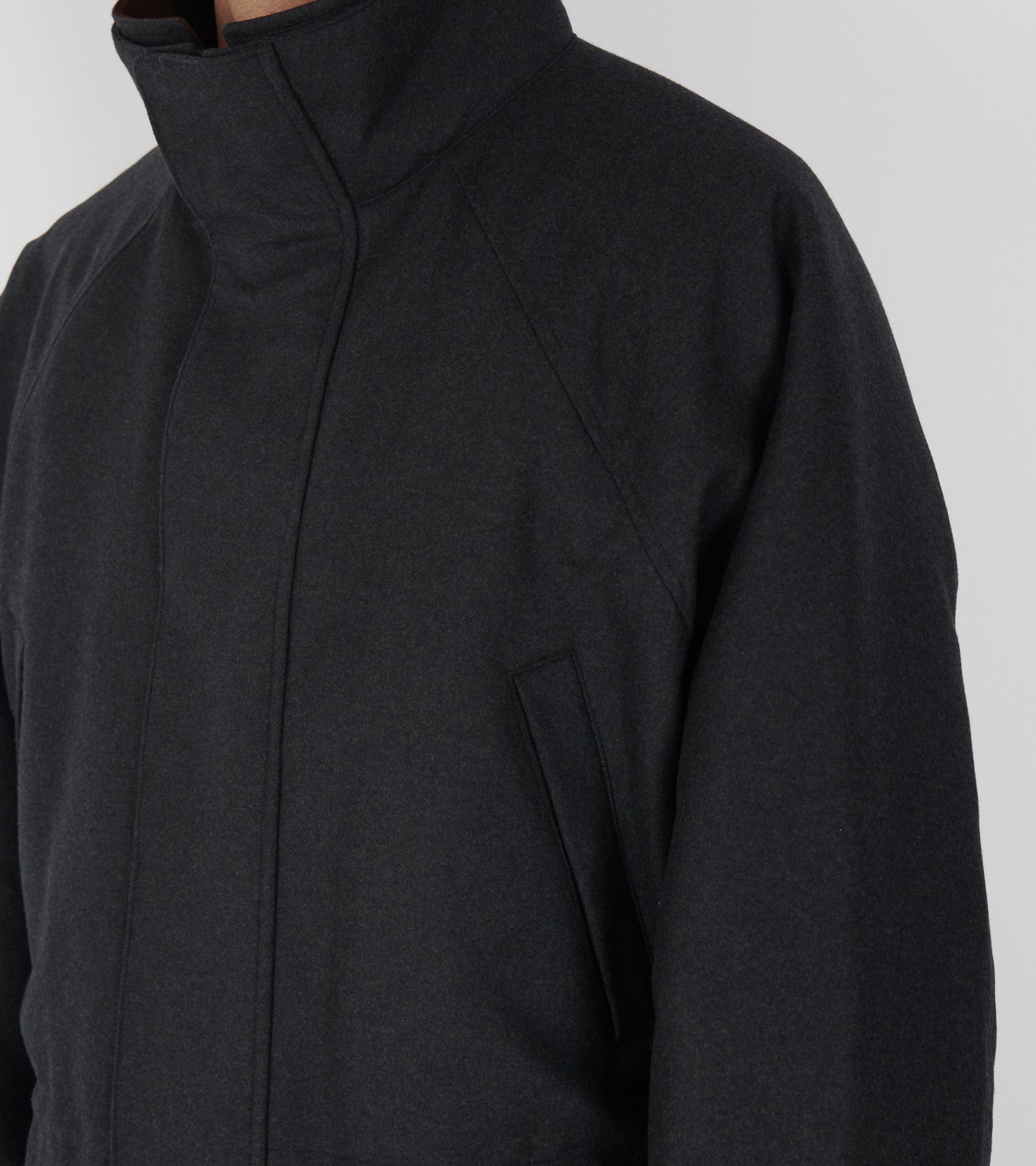 Wool Fulling Flannel Padded Over Blouson Top Charcoal