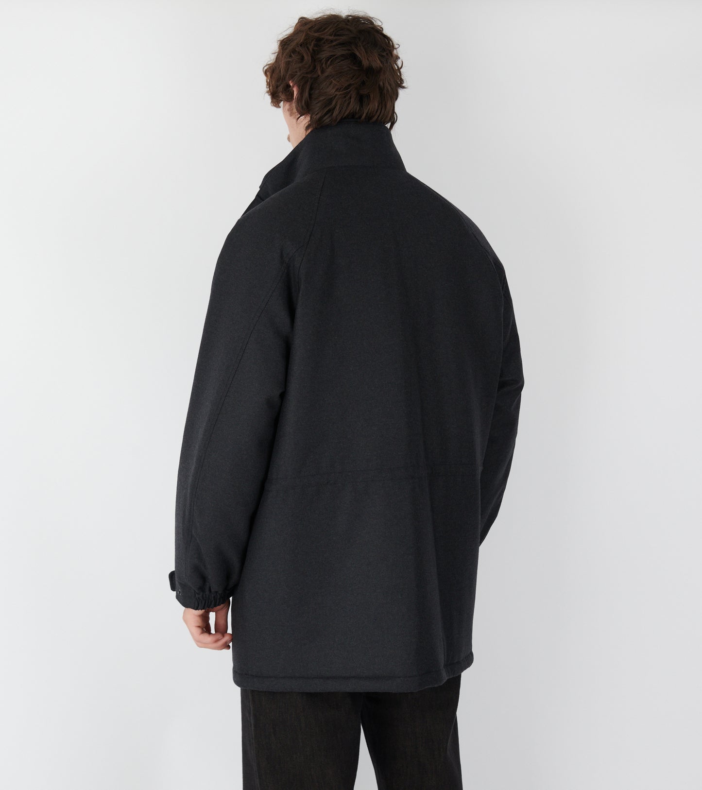 Wool Fulling Flannel Padded Over Blouson Top Charcoal
