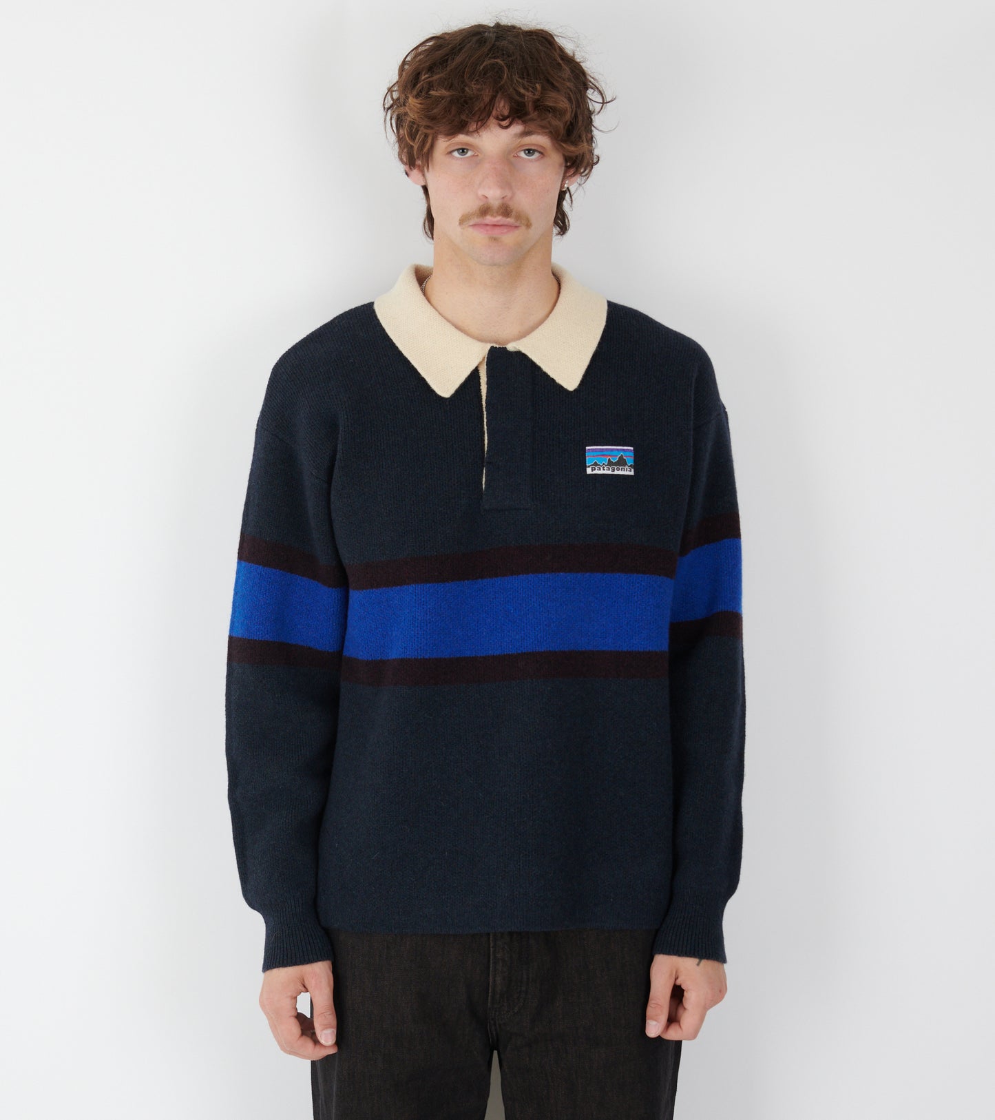 Recycled Wool Blend Rugby Sweater Sunken Blue