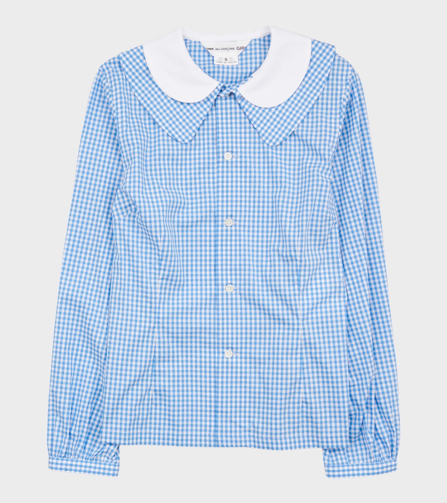 Round Collar Check Shirt Light Blue/White