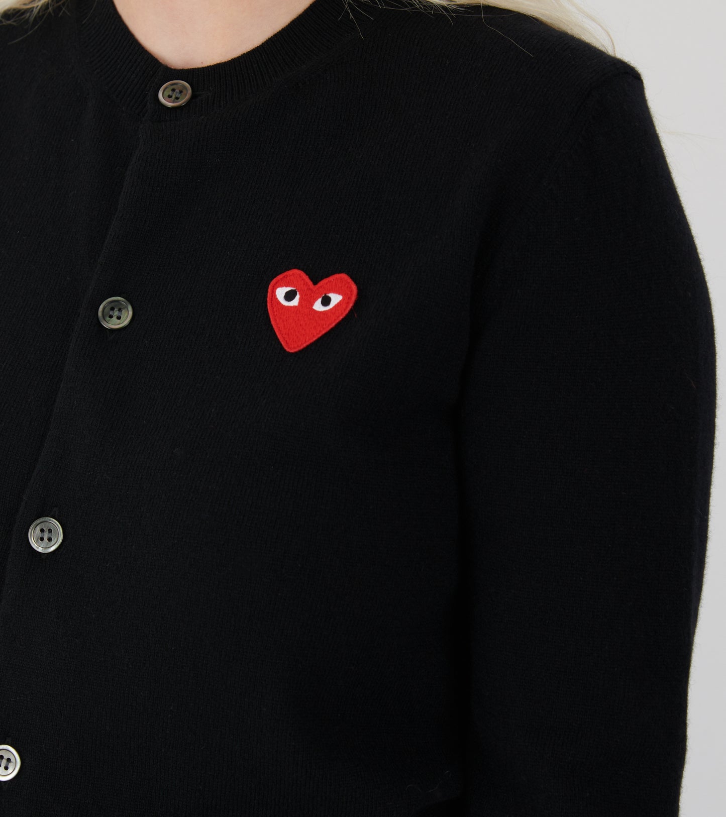 U Red Heart Round Neck Cardigan Black