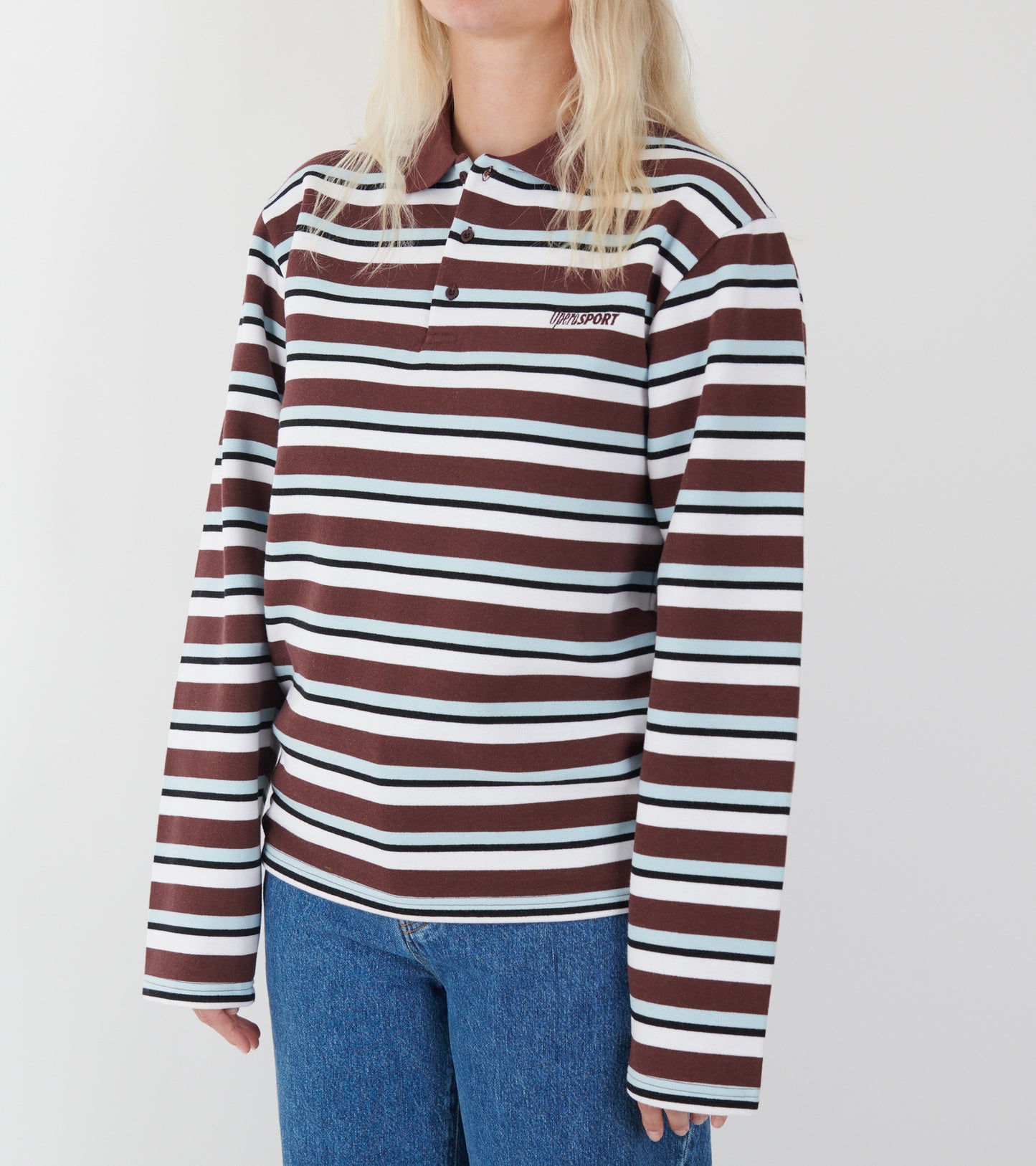 Roland Unisex Polo Brown/Light Blue Stripes