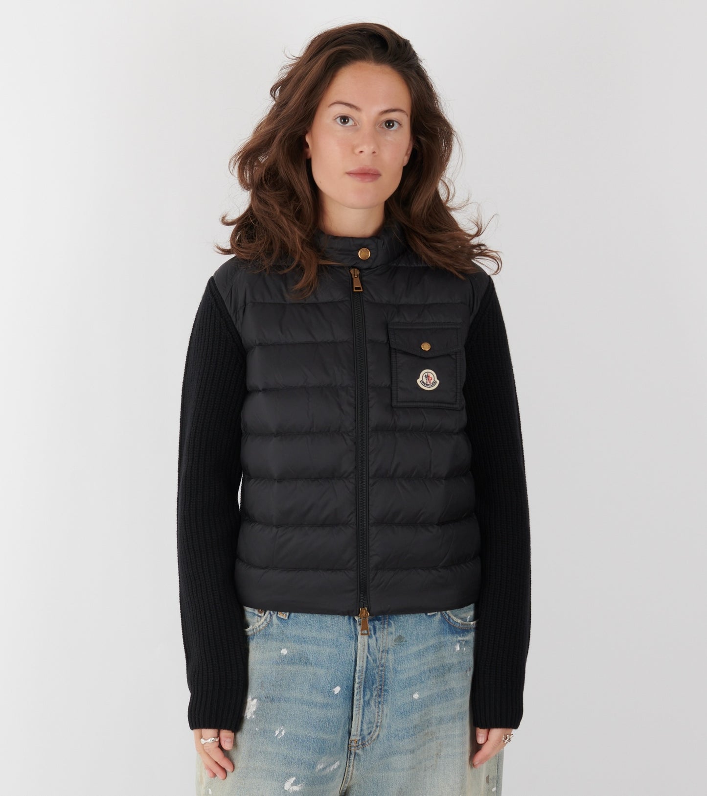 Padded Wool & Cashmere Zip Up Cardigan Black