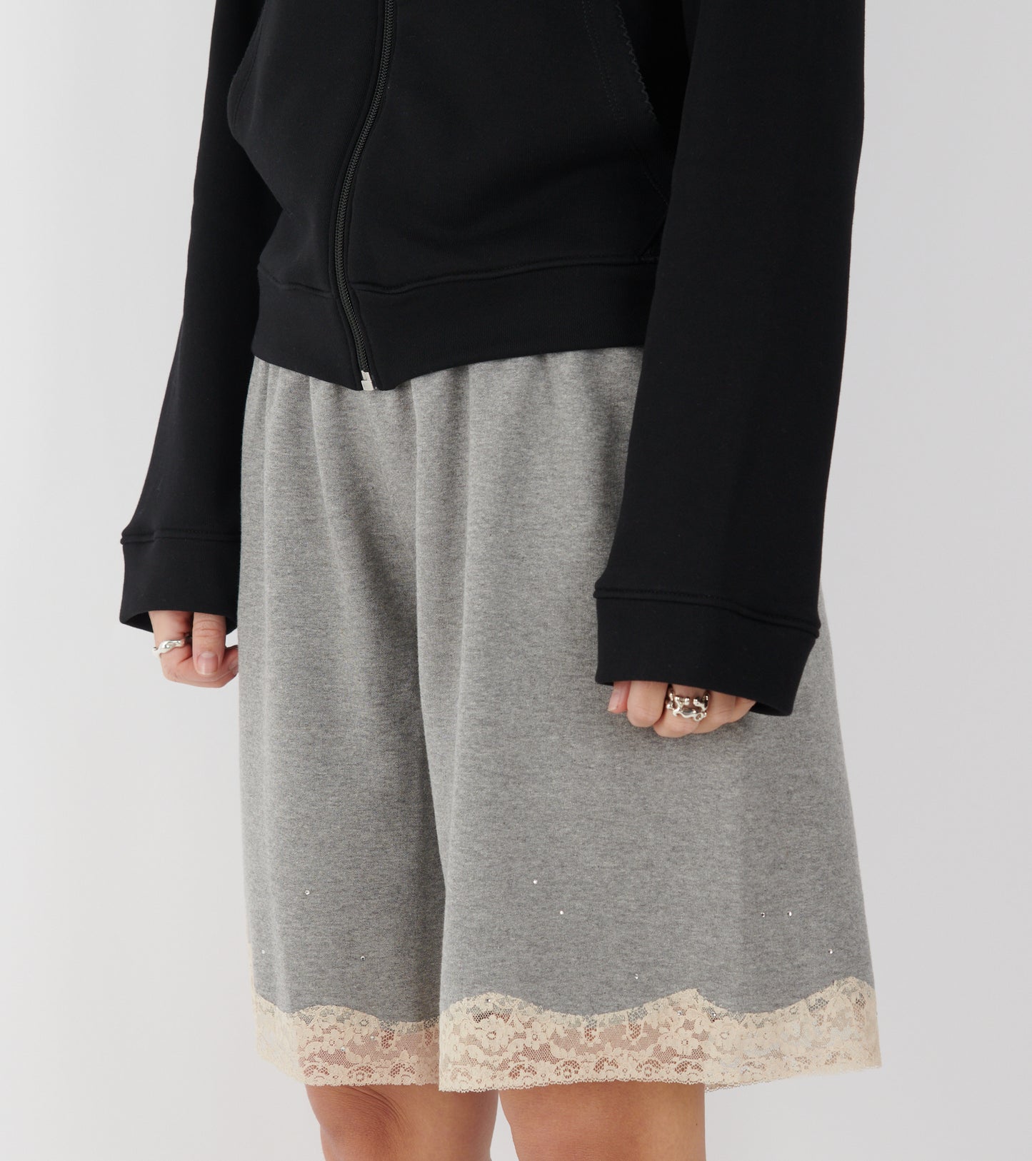 Lace Bermuda Sweat Shorts Dark Grey Melange