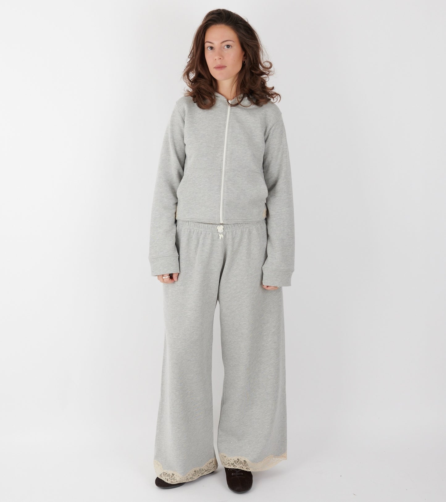 Lace Zip-up Hoodie Light Grey Melange