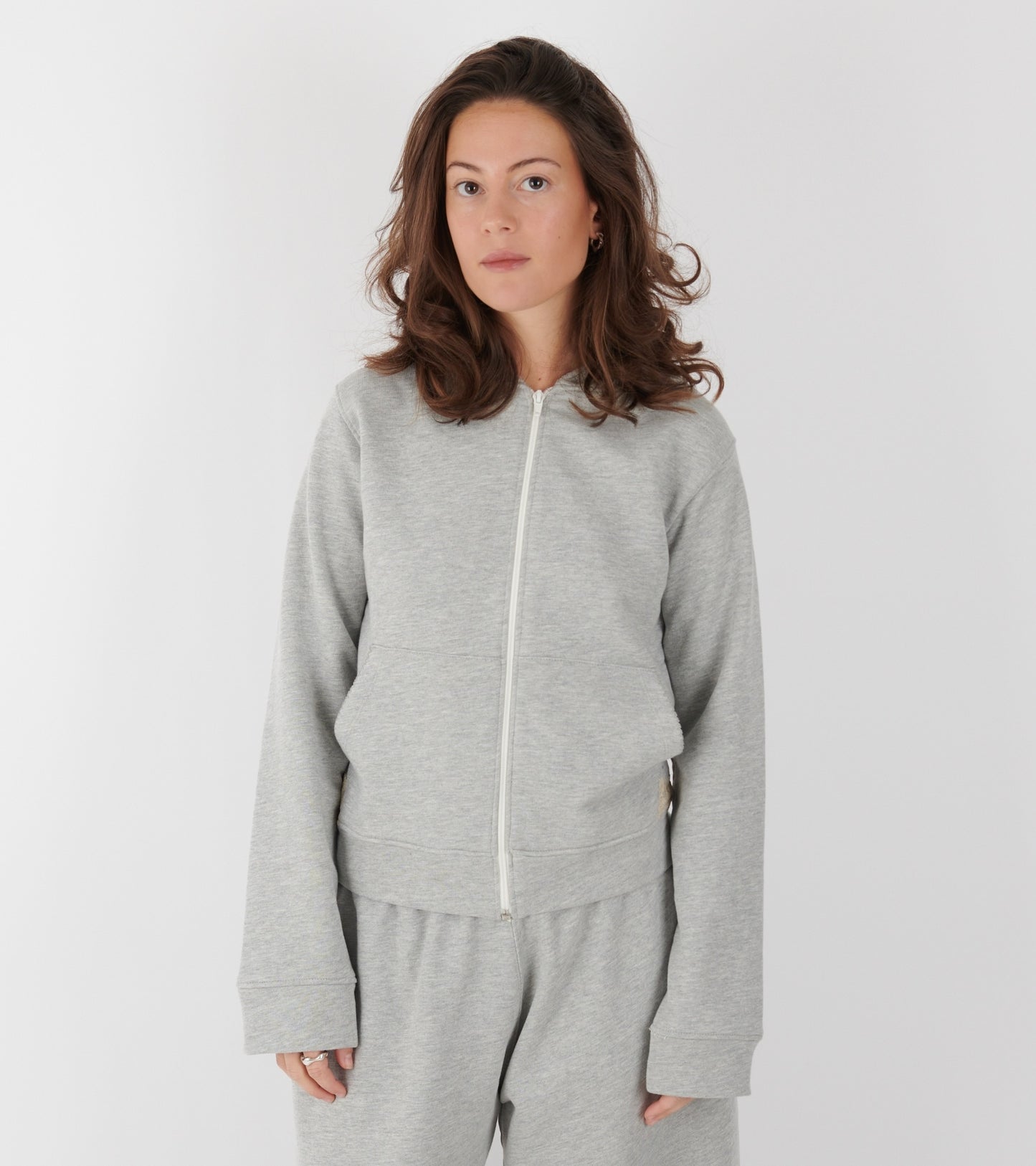 Lace Zip-up Hoodie Light Grey Melange