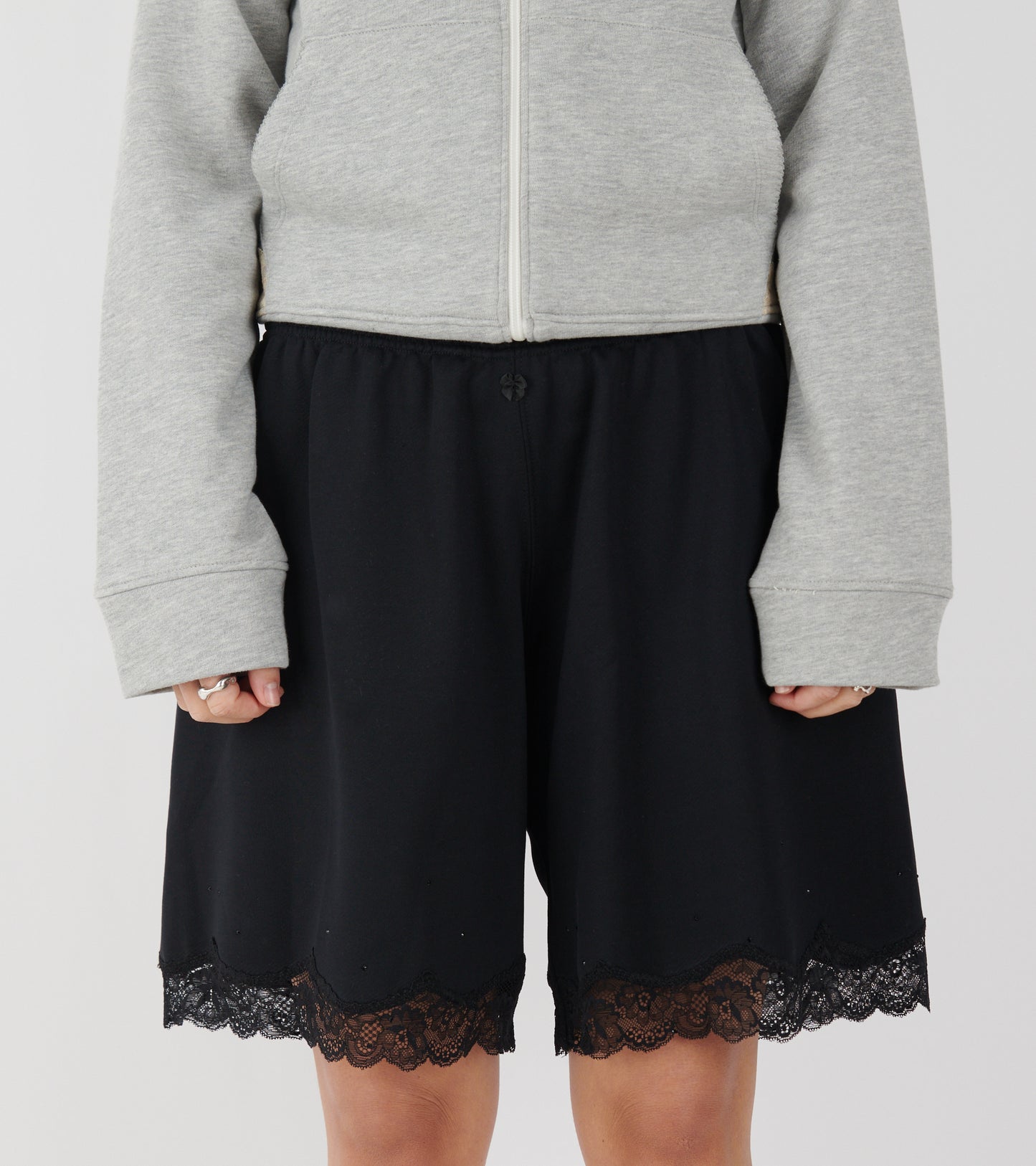 Lace Bermuda Sweat Shorts Black