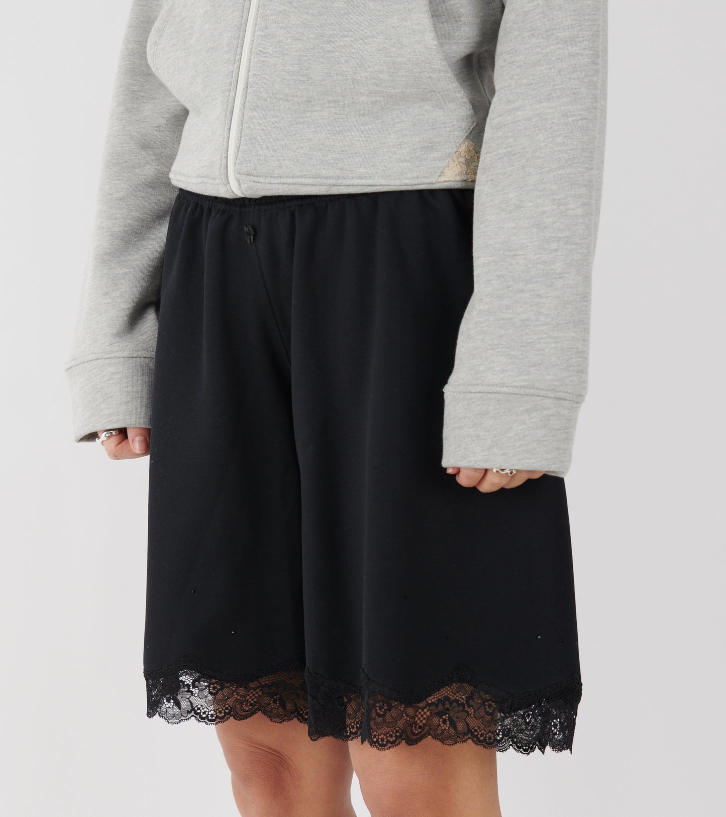 Lace Bermuda Sweat Shorts Black