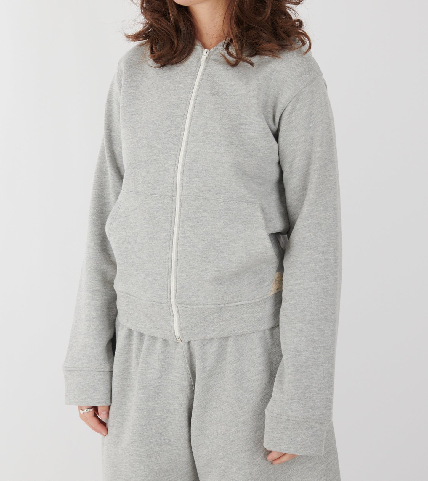 Lace Zip-up Hoodie Light Grey Melange