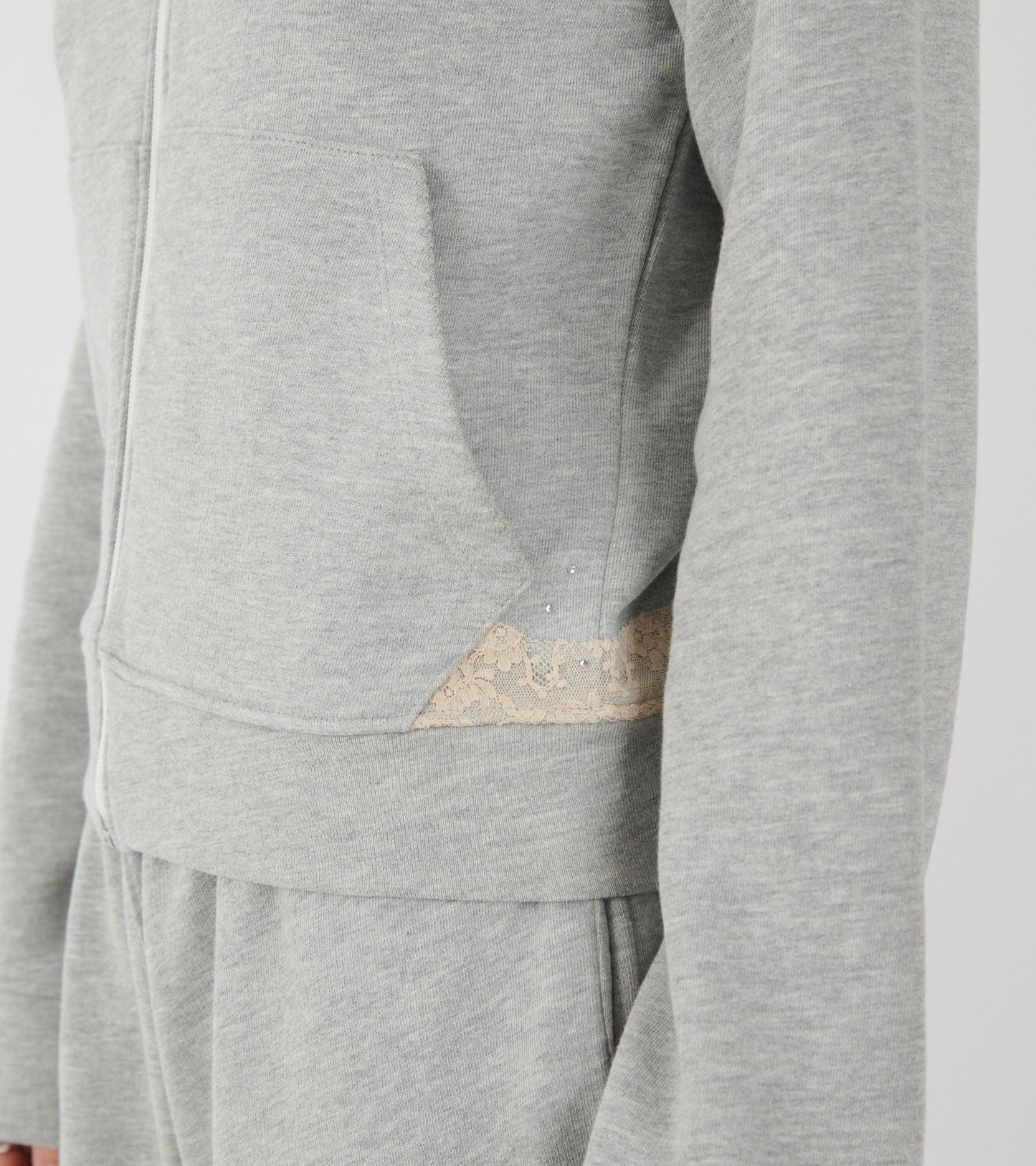 Lace Zip-up Hoodie Light Grey Melange