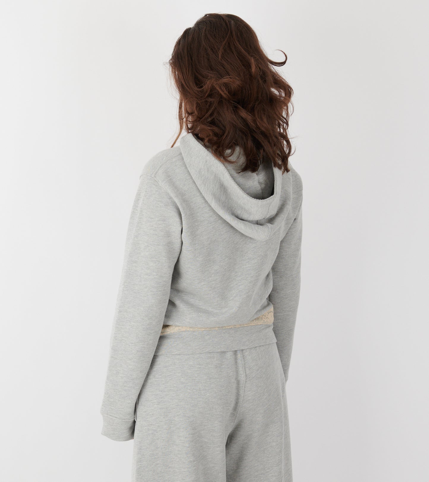 Lace Zip-up Hoodie Light Grey Melange