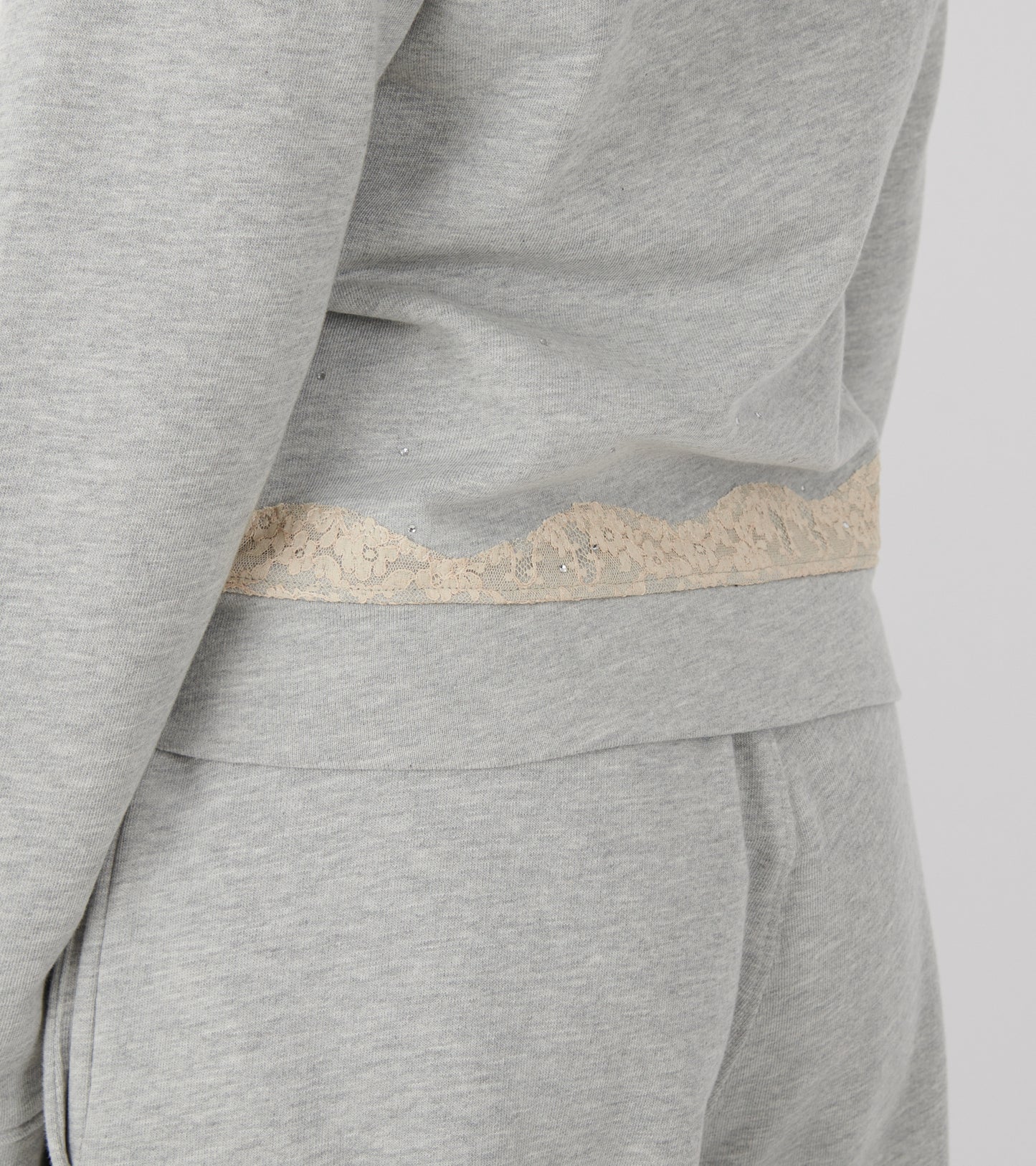 Lace Zip-up Hoodie Light Grey Melange