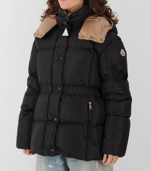 Agneux Square Quilted Hooded Down Jacket Black