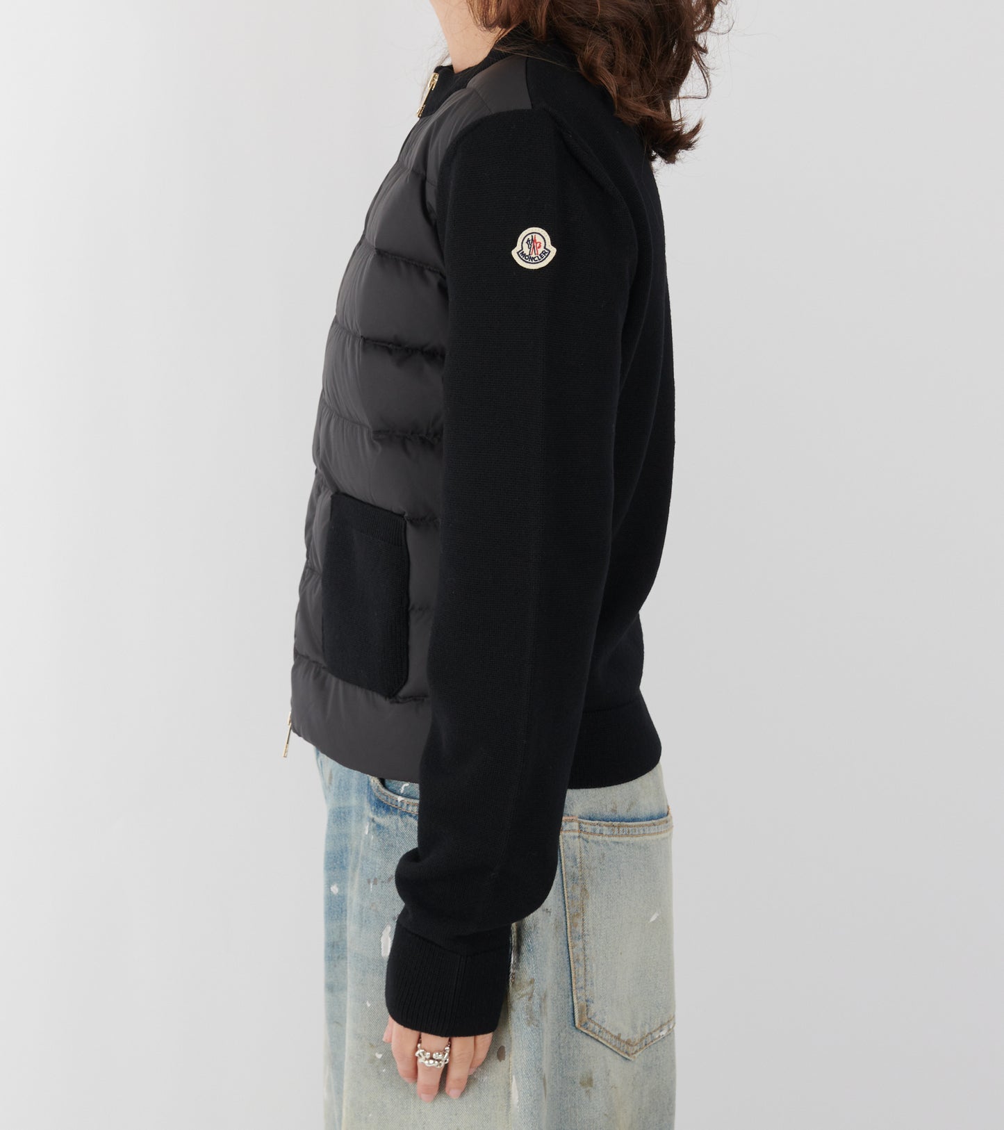 Padded Merino Wool Zip Up Cardigan Black