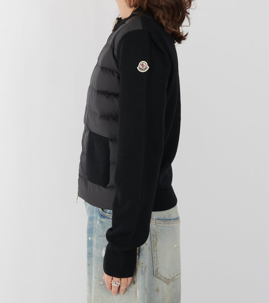 Padded Merino Wool Zip Up Cardigan Black