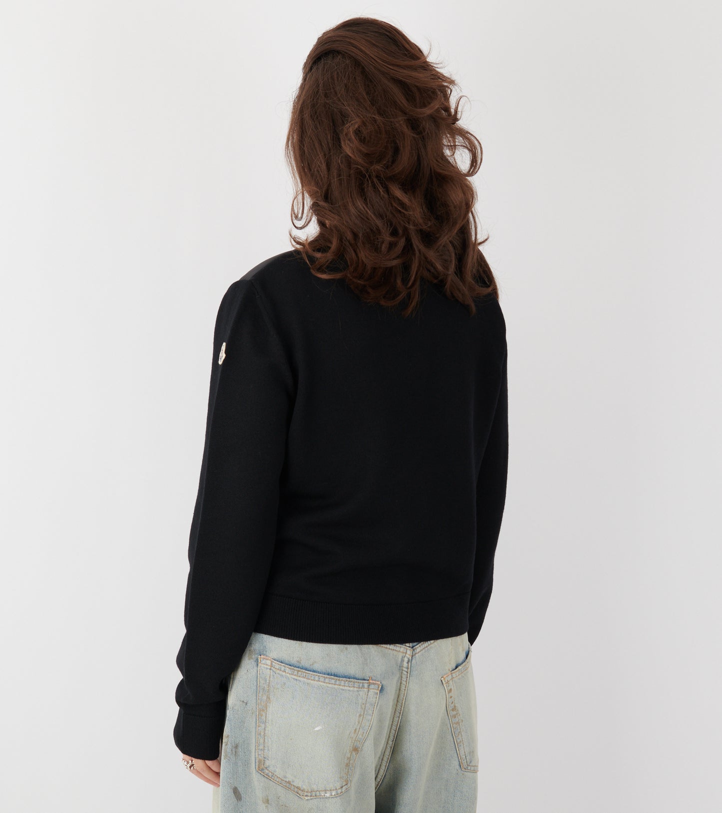 Padded Merino Wool Zip Up Cardigan Black
