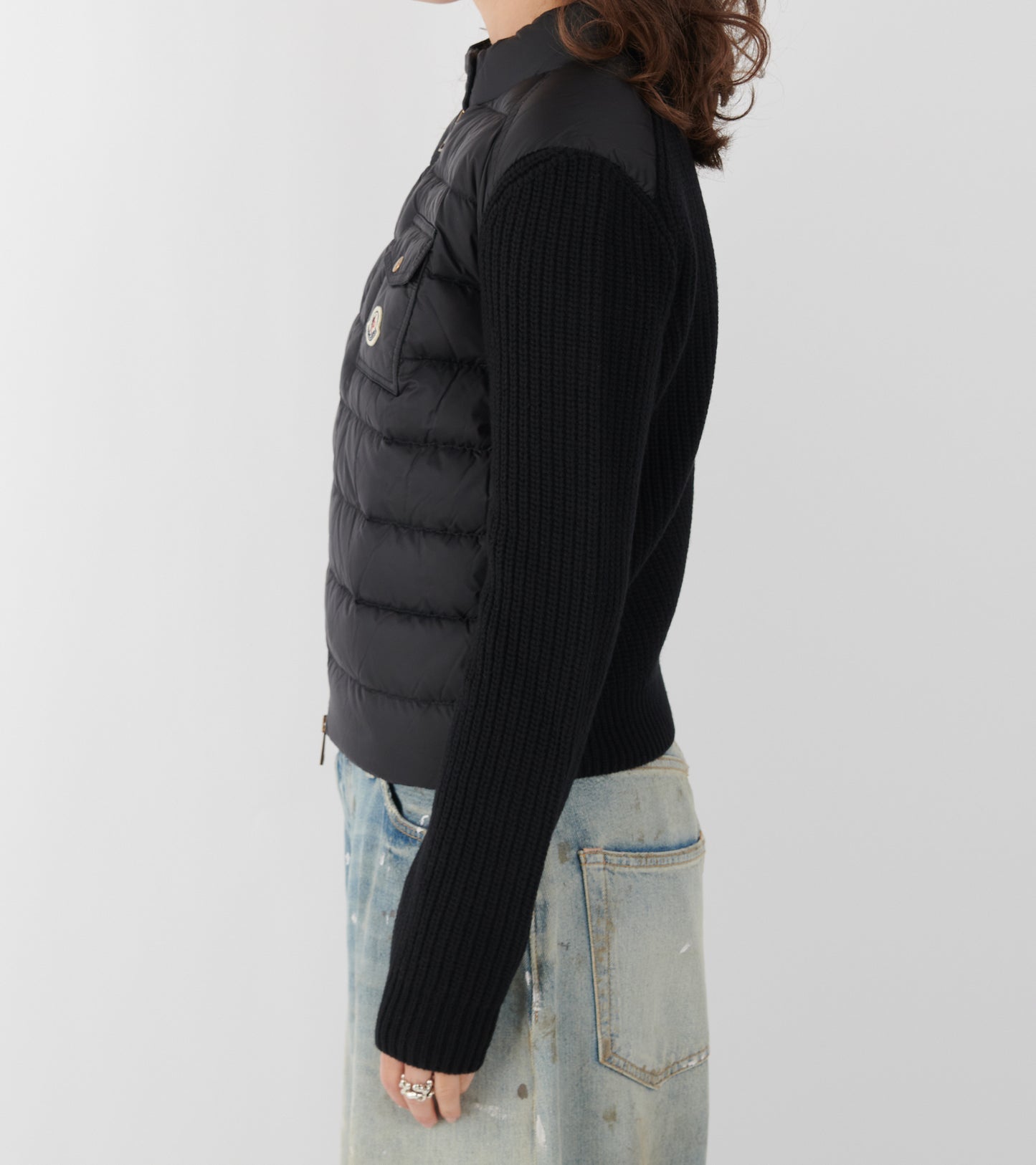 Padded Wool & Cashmere Zip Up Cardigan Black