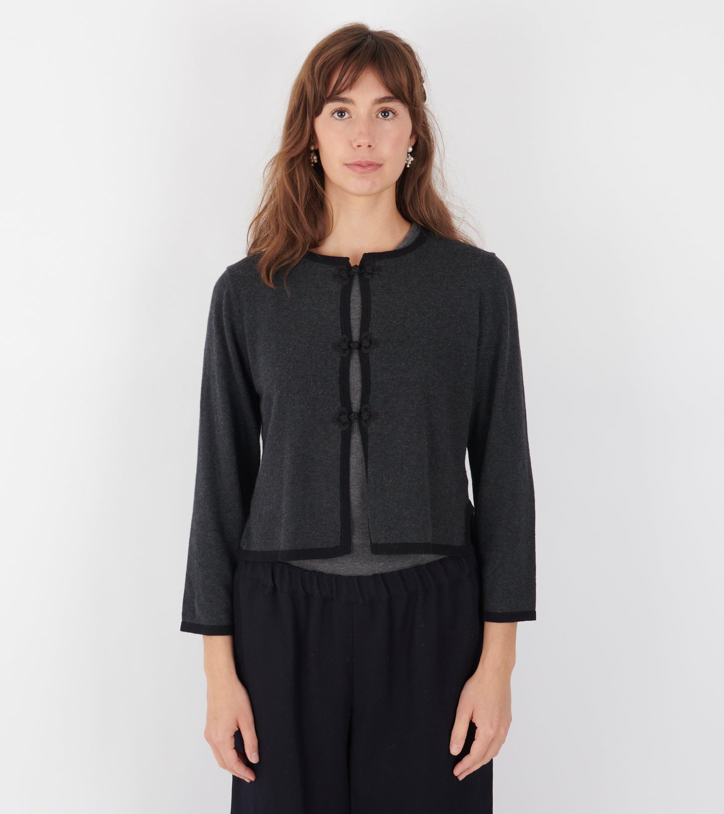 Floral Knot Button Cardigan Charcoal