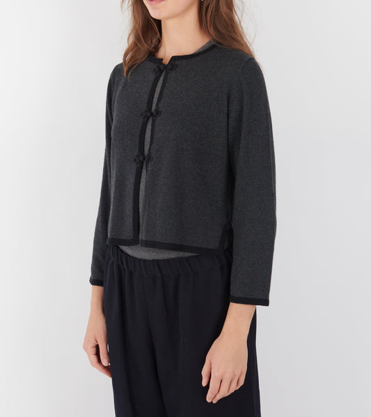 Floral Knot Button Cardigan Charcoal
