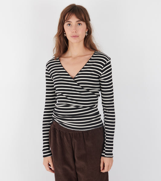 Wrap Top Stripe Black/Ecru