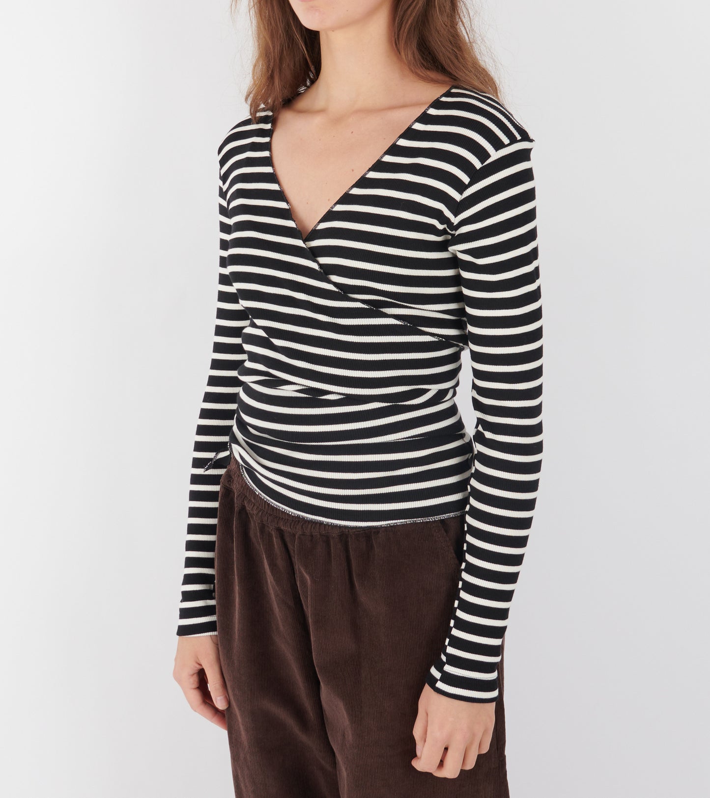 Wrap Top Stripe Black/Ecru