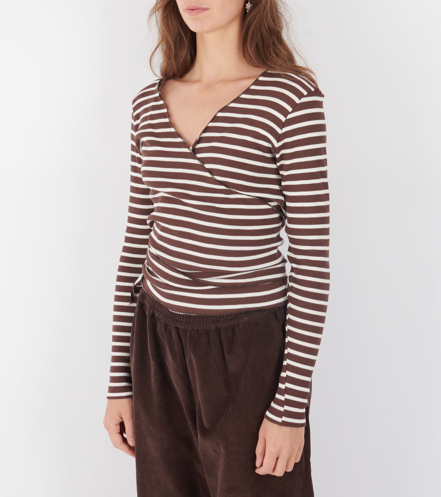 Wrap Top Stripe Brown/Ecru